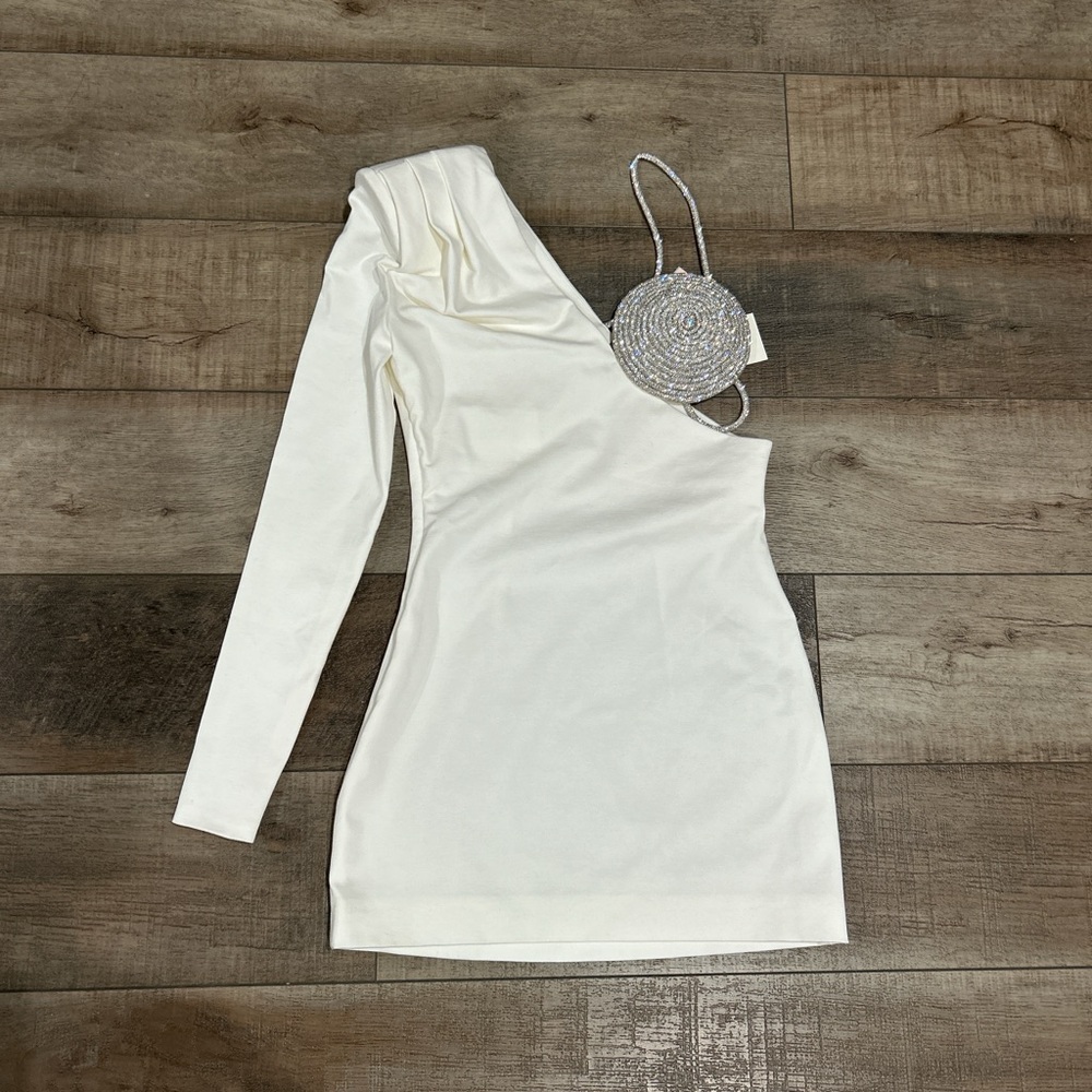 Nué nue studio spiral rhinestone cup detailed one shoulder jersey mini dress - Picture 3 of 11